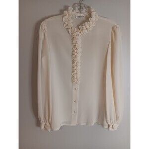 Vintage 80s Jamboree Ruffle Neck Blouse Top Sz Medium Cream Color